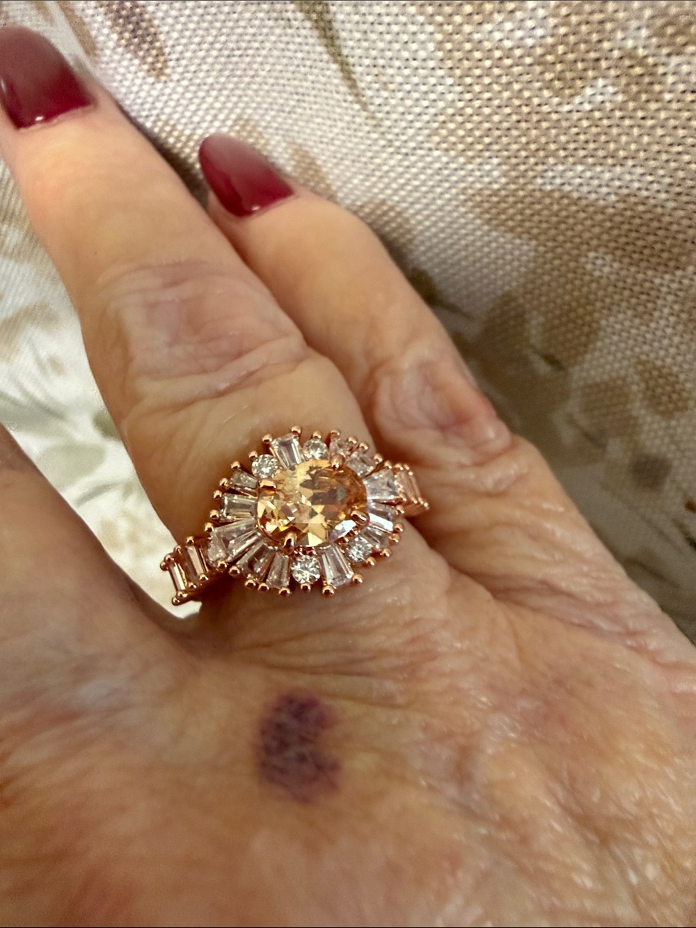 Rose Gold Champagne Halo Statement Ring